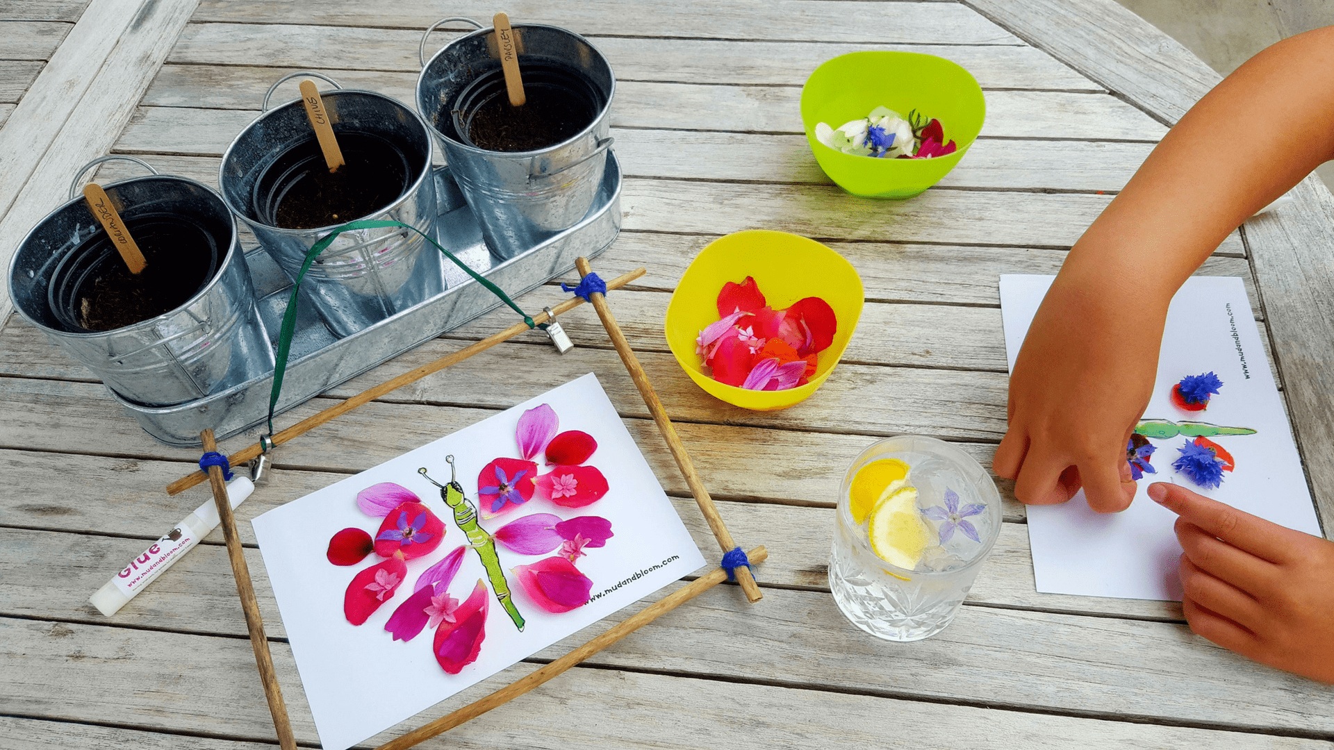 Campers creating nature crafts and art projects